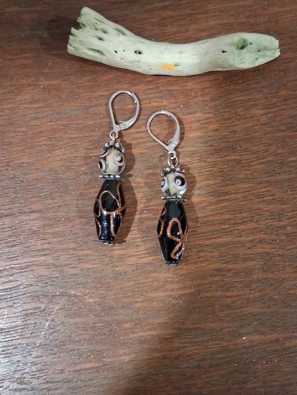 Brown  Glass Drop Earrings with Copper Accents - Women Jewelry